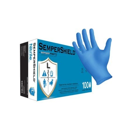 Sempermed SemperShield, Disposable Gloves, 6 mil Palm, Nitrile, Powder-Free, Large, 1000 PK, Blue SSSC104